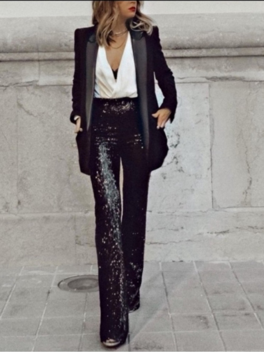 NWT Ramy Brook Black Sequin Wide Leg Pants